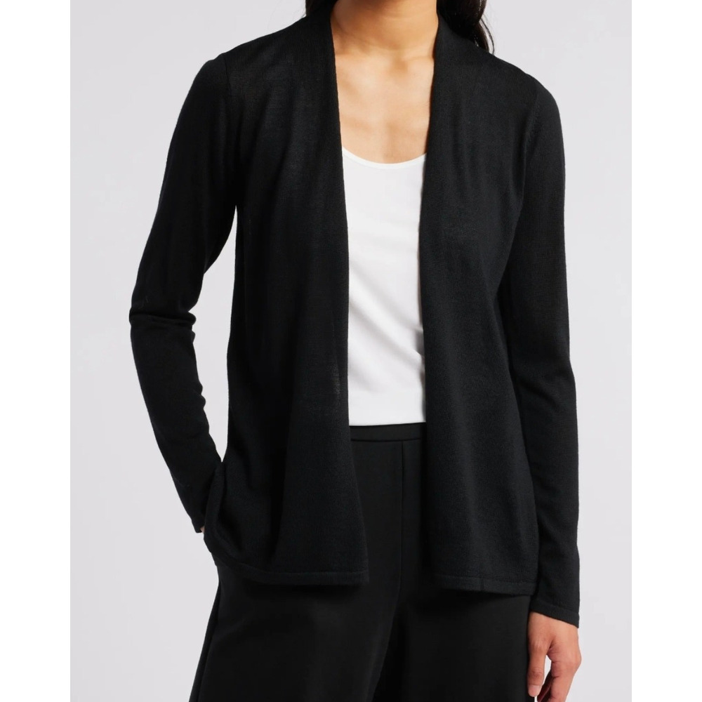 Eileen Fisher Italian Wool Cardigan Sz Large Dark Gray